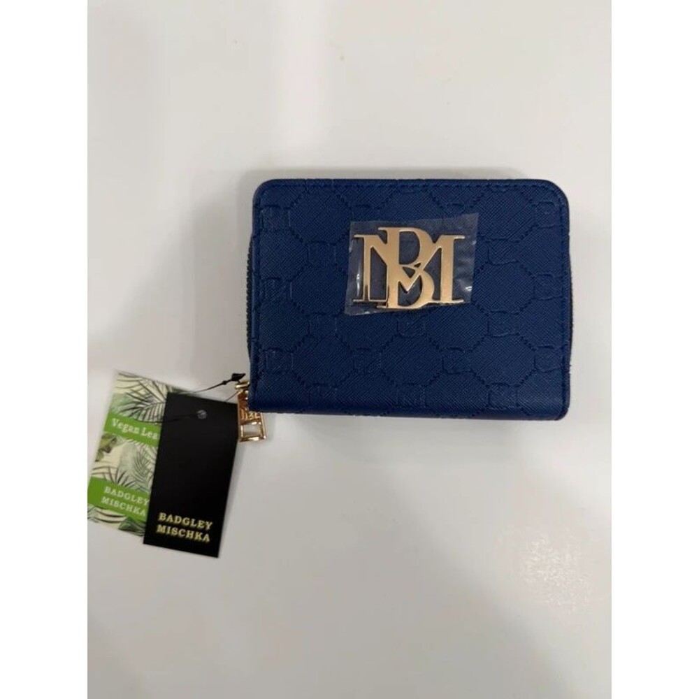 Badgley Mischka Monogram Zip Around Wallet Electric Blue NWT